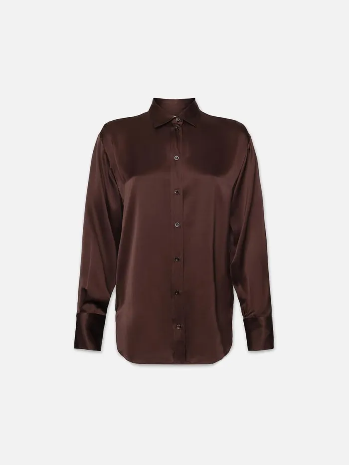 Women Tops and Blouses FRAME The Oversized Shirt 8212 Espresso