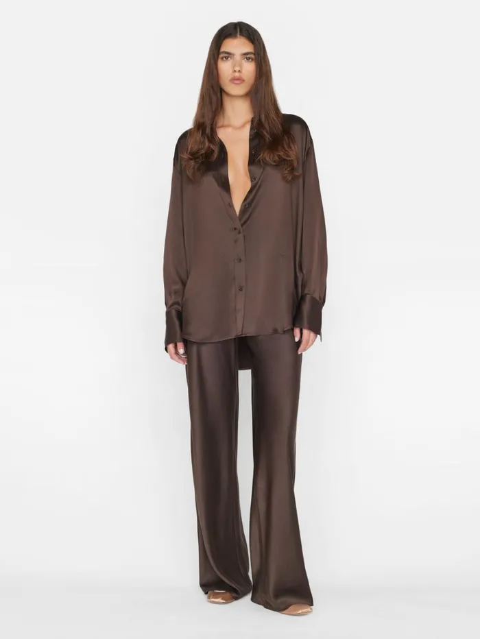 Women Tops and Blouses FRAME The Oversized Shirt 8212 Espresso