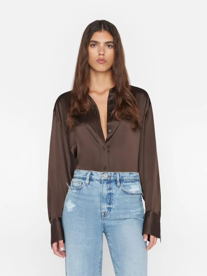 Women Tops and Blouses FRAME The Oversized Shirt 8212 Espresso