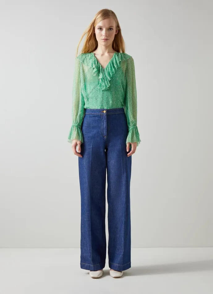 Women Tops LKBennett Annie Green And Cream Wiggle Print Blouse Green Women Tops LKBennett Annie Green And Cream Wiggle Print Blouse Green