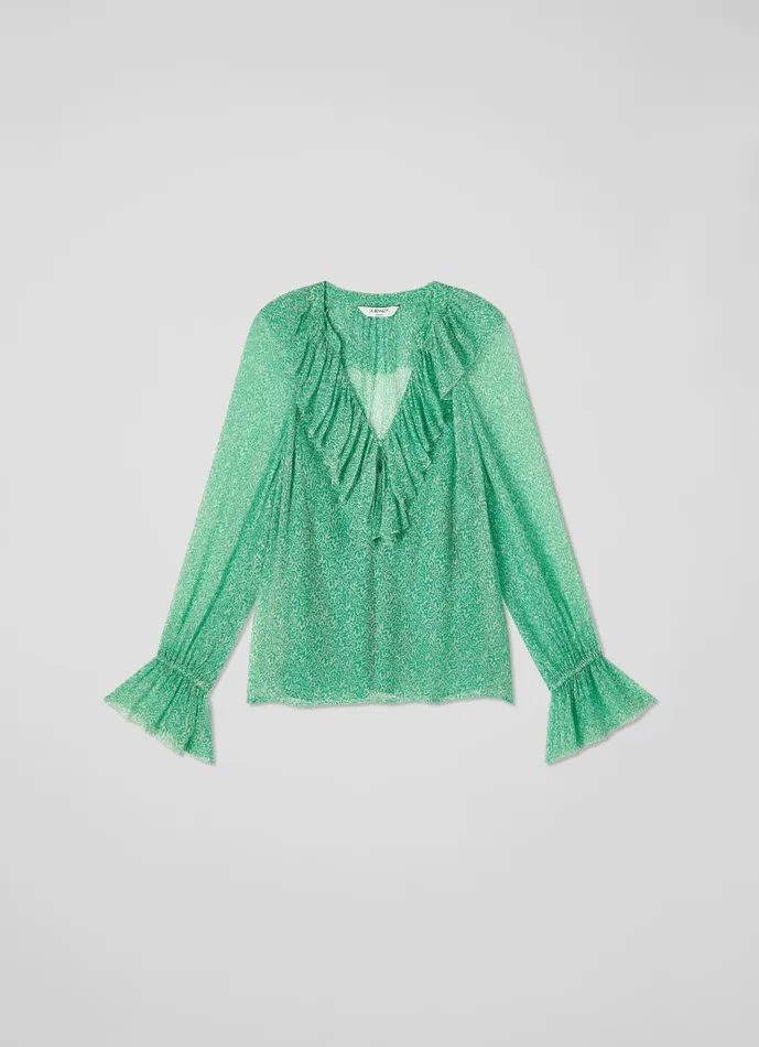 Women Tops LKBennett Annie Green And Cream Wiggle Print Blouse Green Women Tops LKBennett Annie Green And Cream Wiggle Print Blouse Green