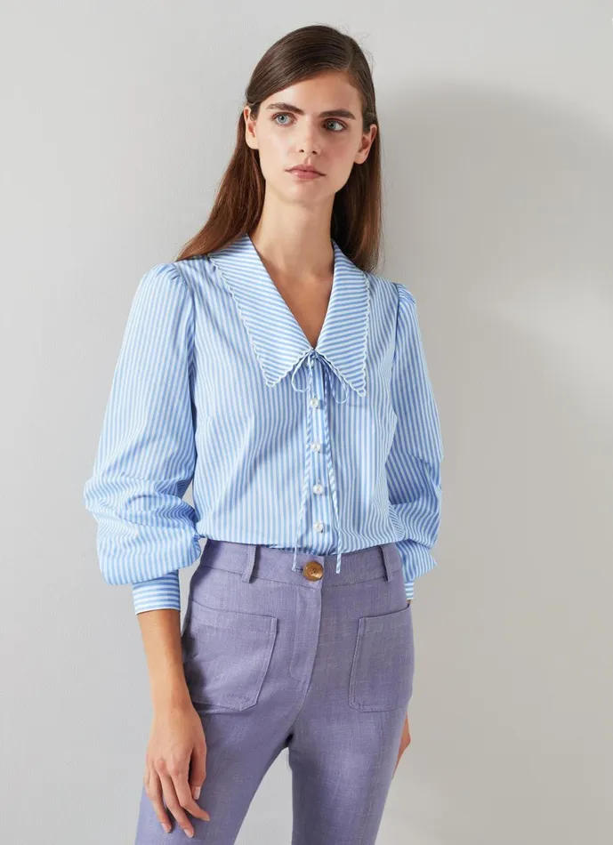 Women Tops LKBennett Beecham Blue And White Stripe CottonRich Blouse Blue White Women Tops LKBennett Beecham Blue And White Stripe CottonRich Blouse Blue White