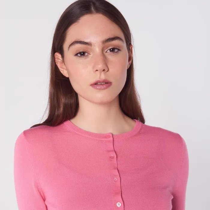 Women Tops LKBennett Bonnie Pink Merino Wool Cardigan Candy