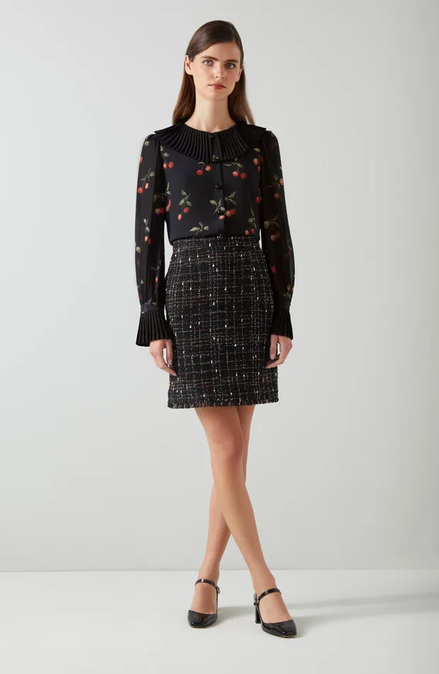 Women Tops LKBennett Dita Black And Red Cherry Print Blouse Multi
