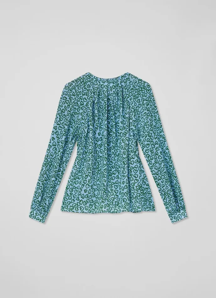 Women Tops LKBennett Edeline Blue And Green Heart Print Silk Top Green Blue