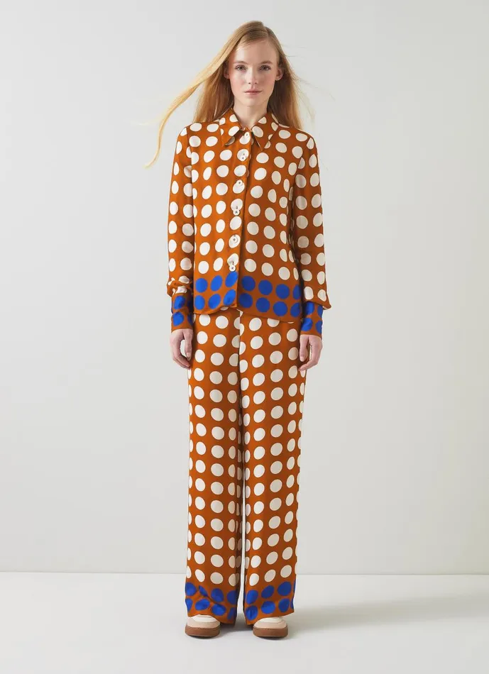 Women Tops LKBennett Elise Caramel Cream And Blue Graphic Spot Shirt Multi Women Tops LKBennett Elise Caramel Cream And Blue Graphic Spot Shirt Multi