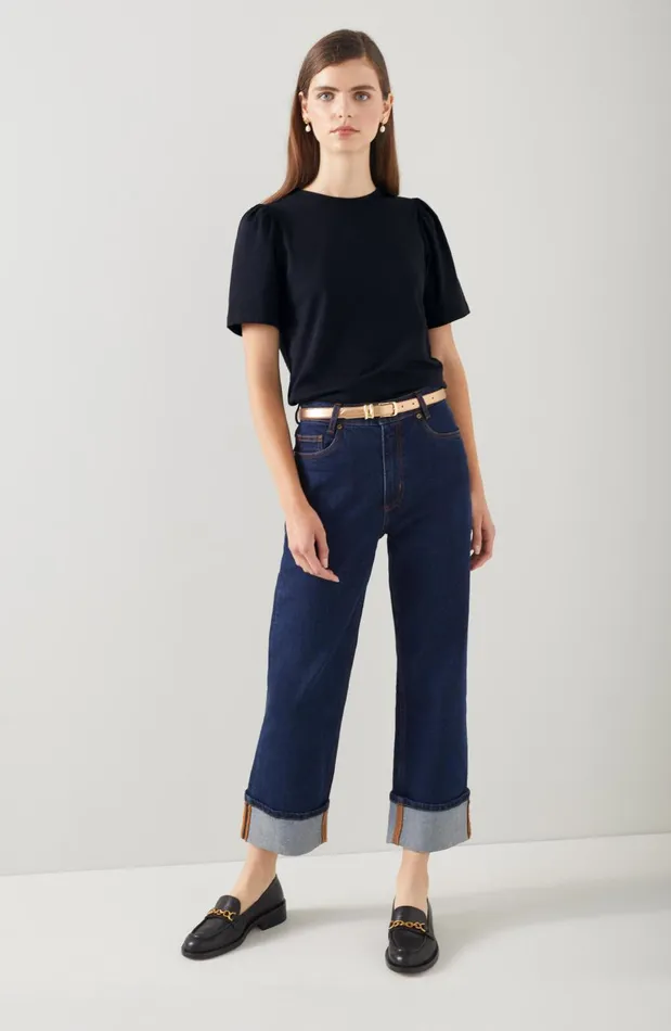 Women Tops LKBennett Issy Black Organic Cotton TShirt Black