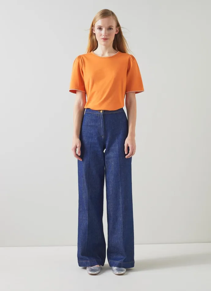 Women Tops LKBennett Lizzie Orange Organic Cotton TShirt Burnt Orange