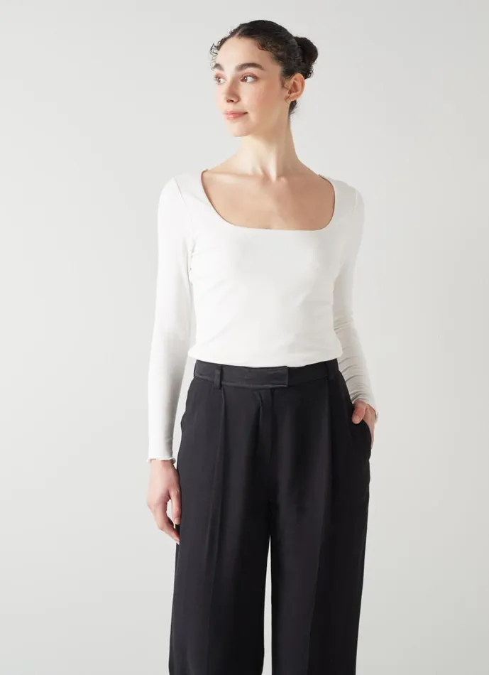 Women Tops LKBennett May Ivory Square Neck Top With LENZING ECOVERO Viscose Cream