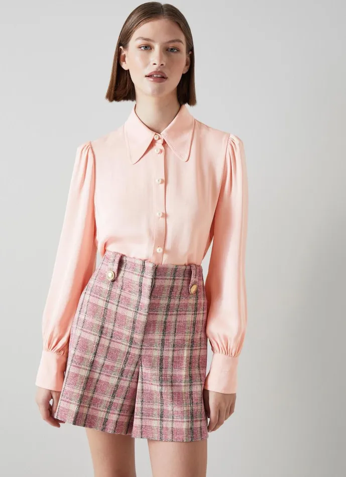 Women Tops LKBennett Sonya Pink Crepe Blouse Silver Pink