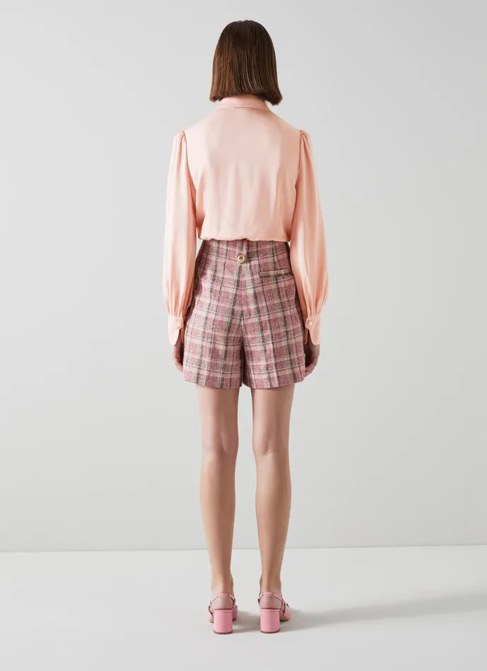 Women Tops LKBennett Sonya Pink Crepe Blouse Silver Pink