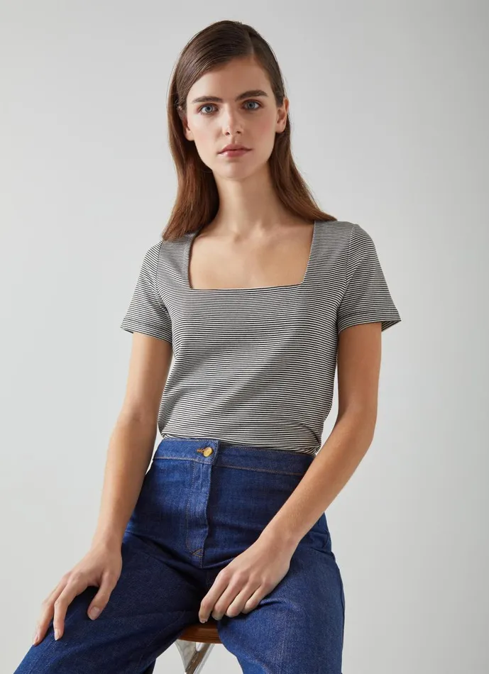 Women Tops LKBennett Tasha Black And White Striped TShirt With LENZING ECOVERO Viscose Black White Women Tops LKBennett Tasha Black And White Striped TShirt With LENZING ECOVERO Viscose Black White