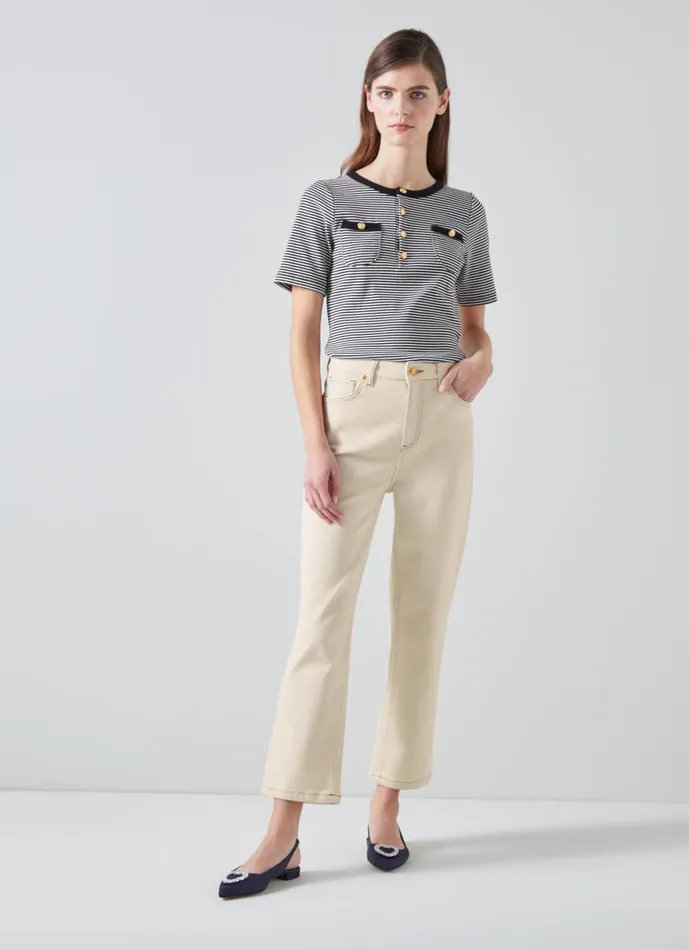 Women Trousers LKBennett Allie Ecru Denim Cropped Jeans Ecru