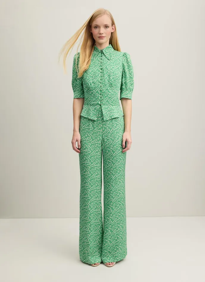 Women Trousers LKBennett Esme Green And Cream Ribbon Print Trousers Green Women Trousers LKBennett Esme Green And Cream Ribbon Print Trousers Green