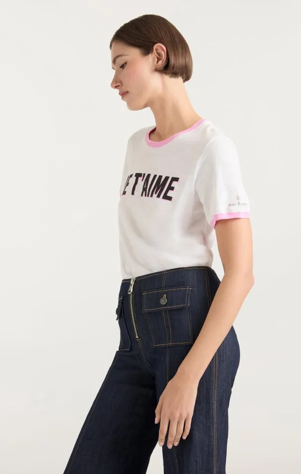 Women Two Tone Je T039aime Tee Whitecarnation Cinq Sept Tees