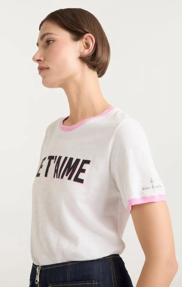 Women Two Tone Je T039aime Tee Whitecarnation Cinq Sept Tees