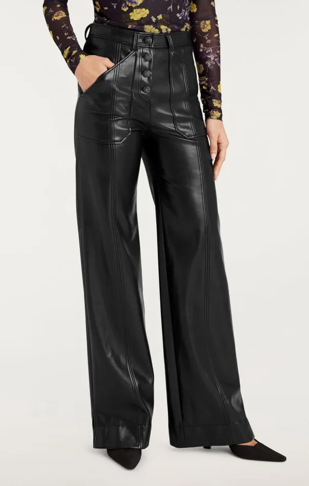 Women Vegan Leather Long Benji Pant Black Cinq Sept Pants