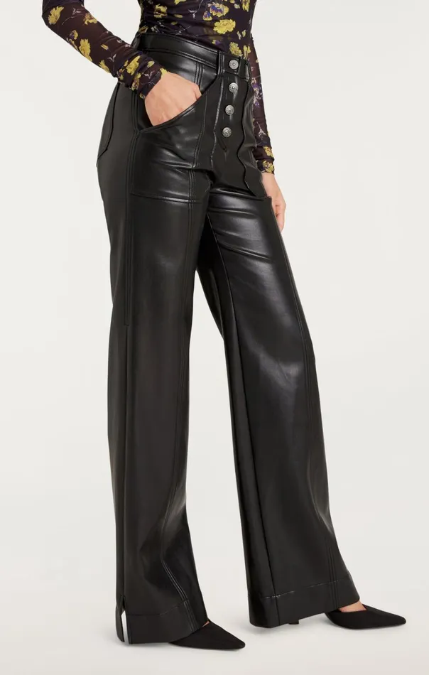 Women Vegan Leather Long Benji Pant Black Cinq Sept Pants