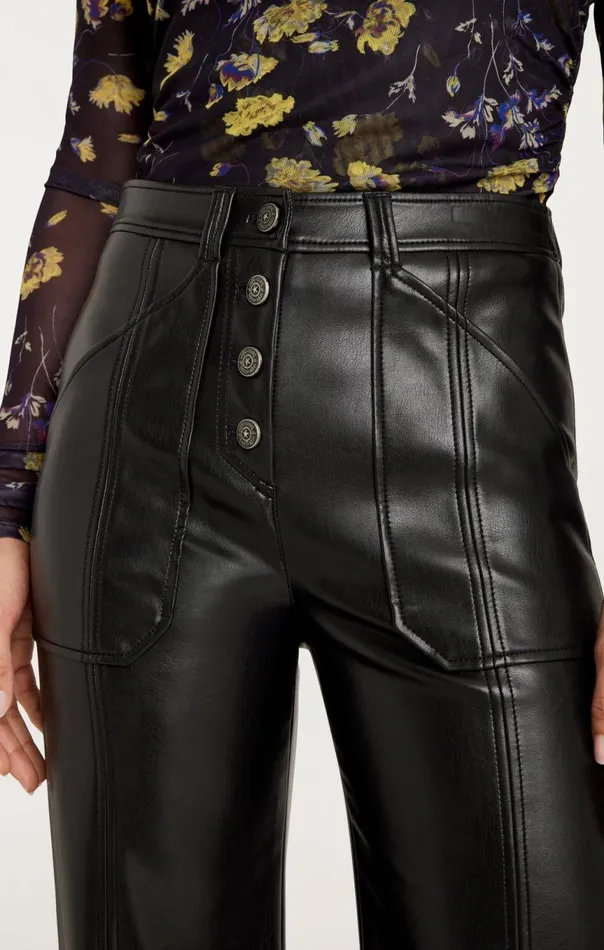Women Vegan Leather Long Benji Pant Black Cinq Sept Pants