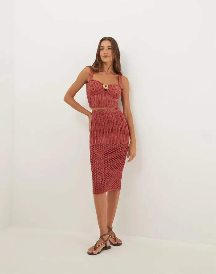 Women ViX Paula Hermanny Bottoms Knit Aria Midi Skirt 8211 Berry Burst