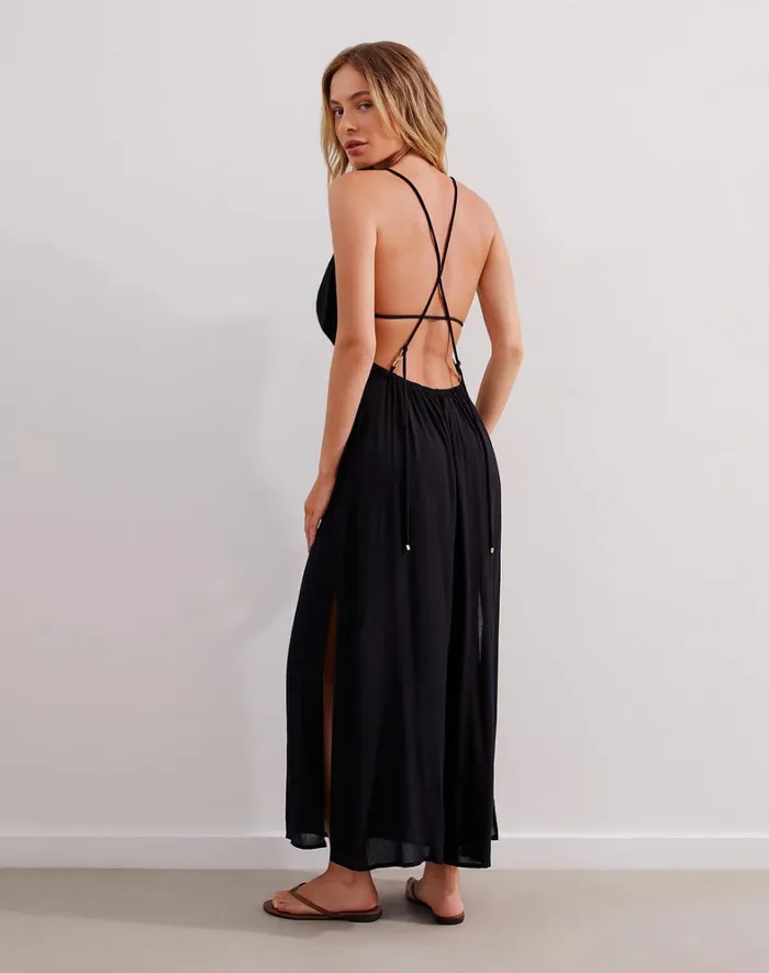 Women ViX Paula Hermanny Cover Ups Amalia Long Cover Up 8211 Black