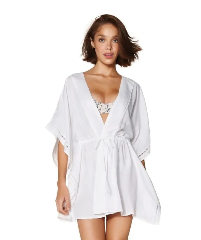 Women ViX Paula Hermanny Cover Ups Embroidery Kimono 8211 White