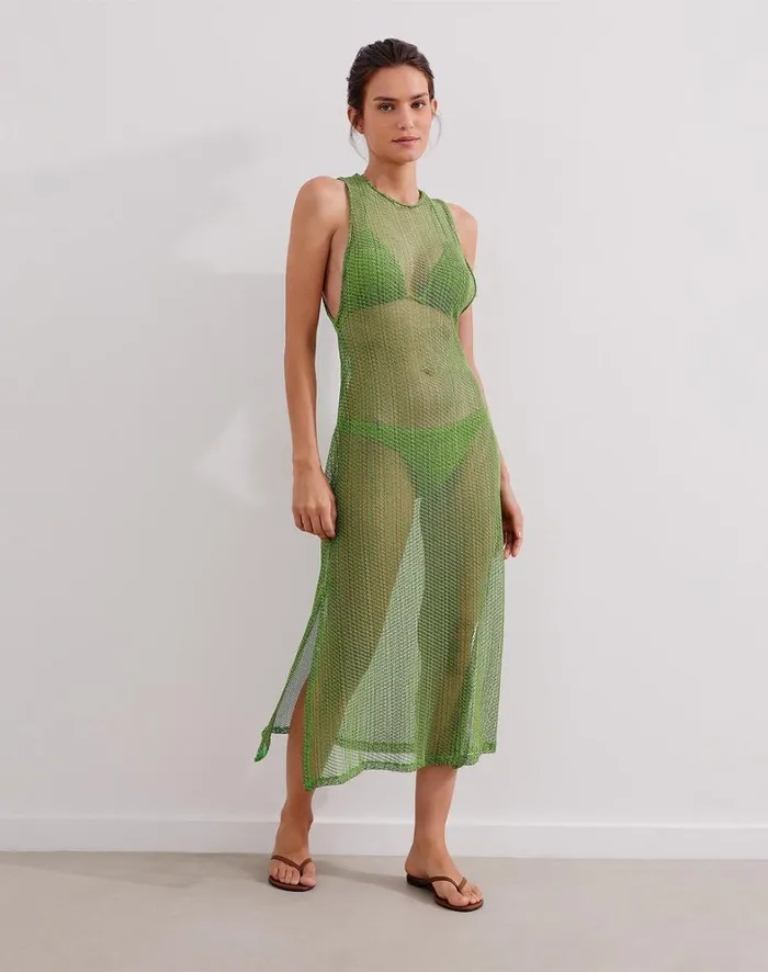Women ViX Paula Hermanny Cover Ups Mesh Twist Long Cover Up 8211 Acid Green