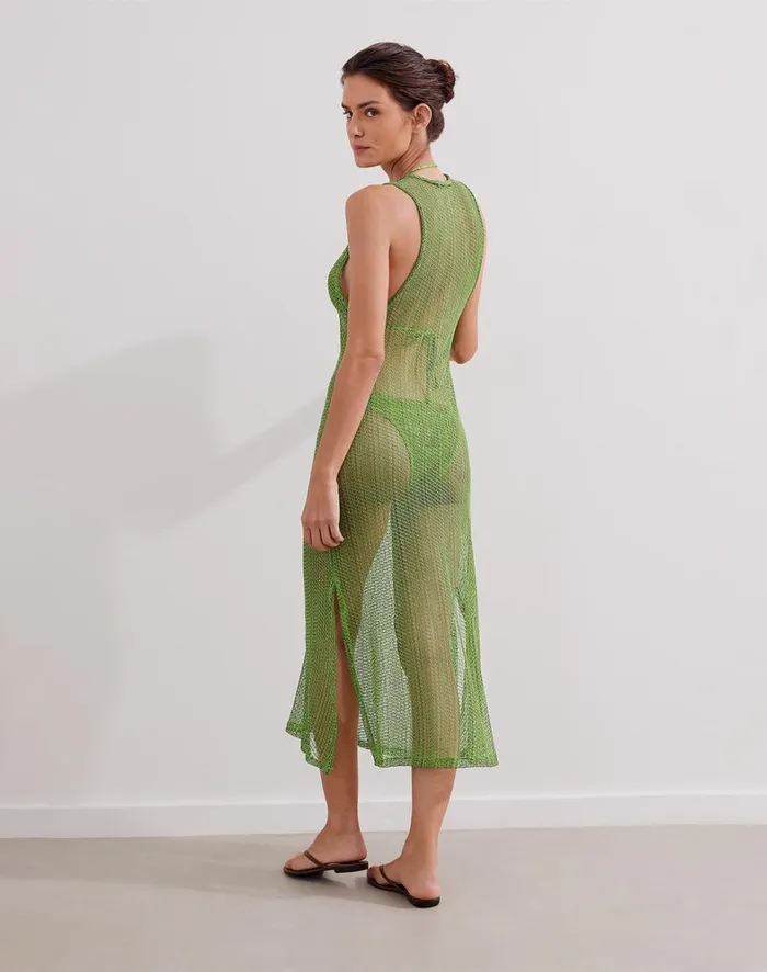 Women ViX Paula Hermanny Cover Ups Mesh Twist Long Cover Up 8211 Acid Green