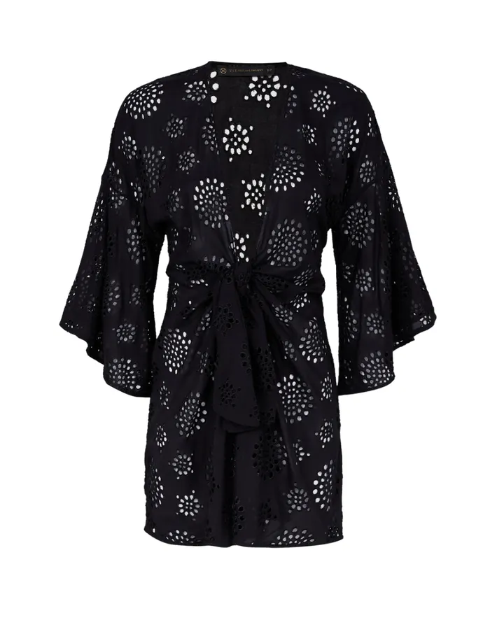Women ViX Paula Hermanny Cover Ups Perola Knot Short Cover Up 8211 Black