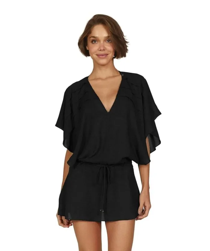 Women ViX Paula Hermanny Cover Ups Vintage Pleats Tunic 8211 Black