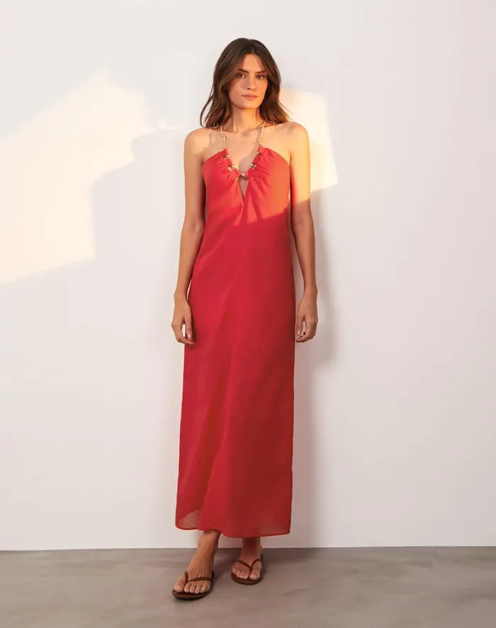 Women ViX Paula Hermanny Cover Ups Zima Long Cover Up 8211 Red Poppy