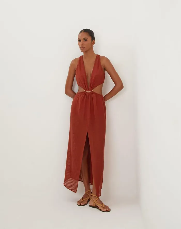 Women ViX Paula Hermanny Dresses Dasha Detail Long Dress 8211 Redwood