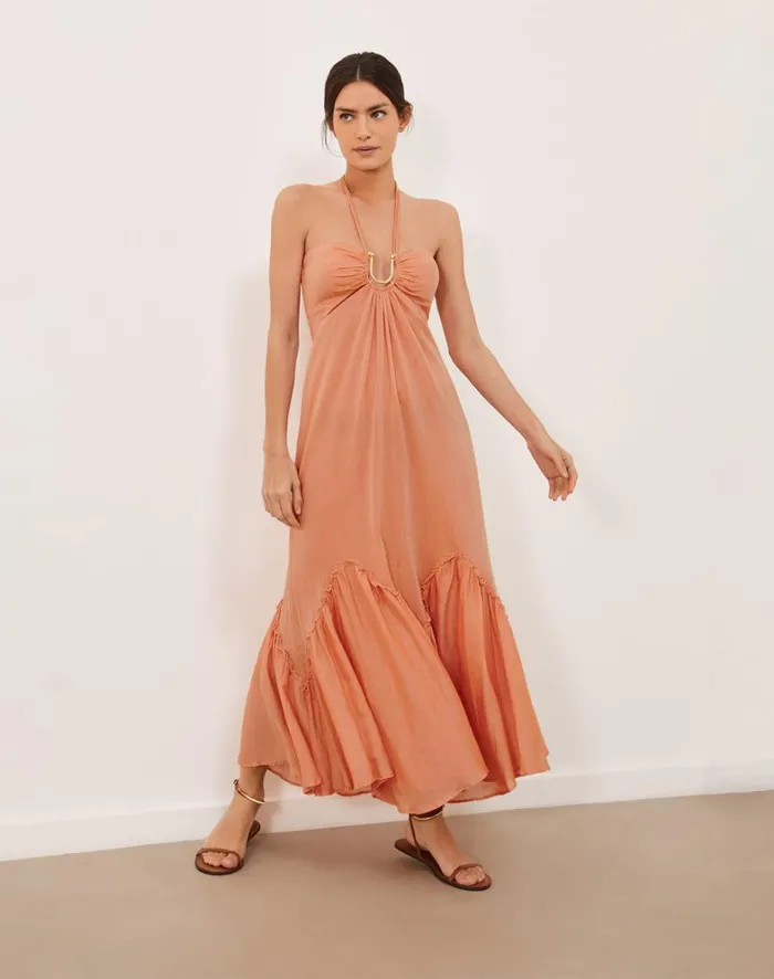 Women ViX Paula Hermanny Dresses Harper Detail Long Dress 8211 Grapefruit
