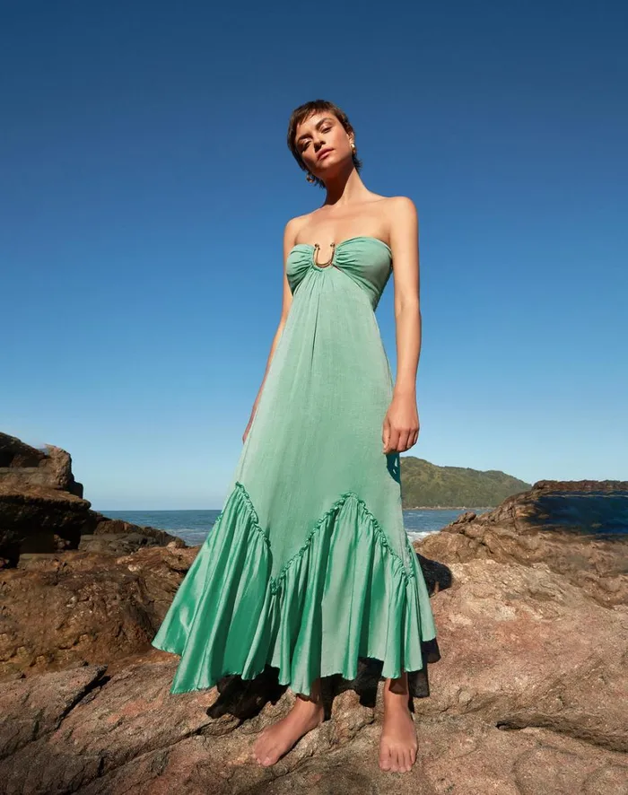 Women ViX Paula Hermanny Dresses Harper Detail Long Dress 8211 Seagreen