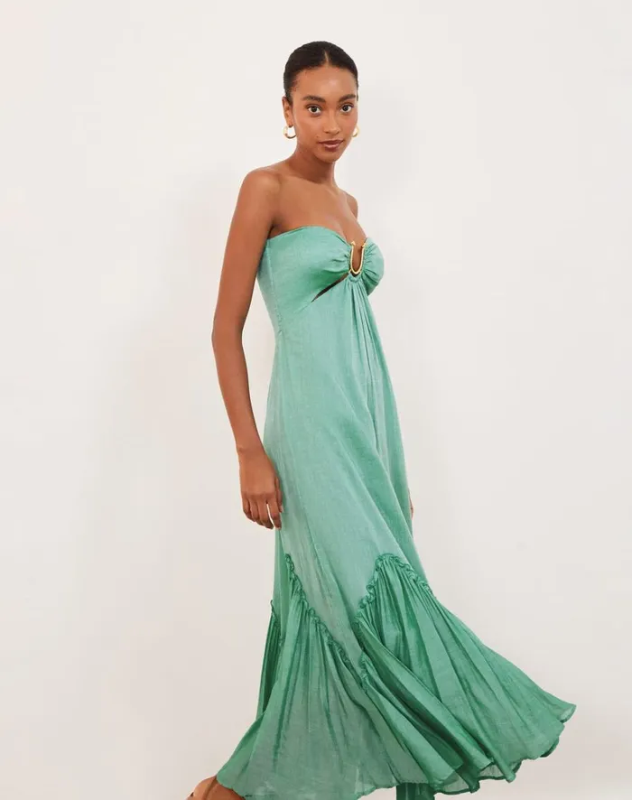 Women ViX Paula Hermanny Dresses Harper Detail Long Dress 8211 Seagreen