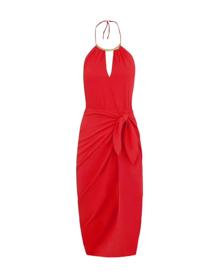 Women ViX Paula Hermanny Dresses Luna Detail Midi Dress 8211 Tomato