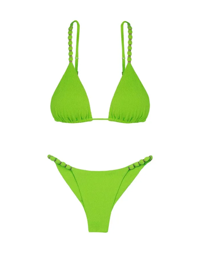 Women ViX Paula Hermanny Tops Firenze Beads Tri Parallel Top 8211 Acid Green