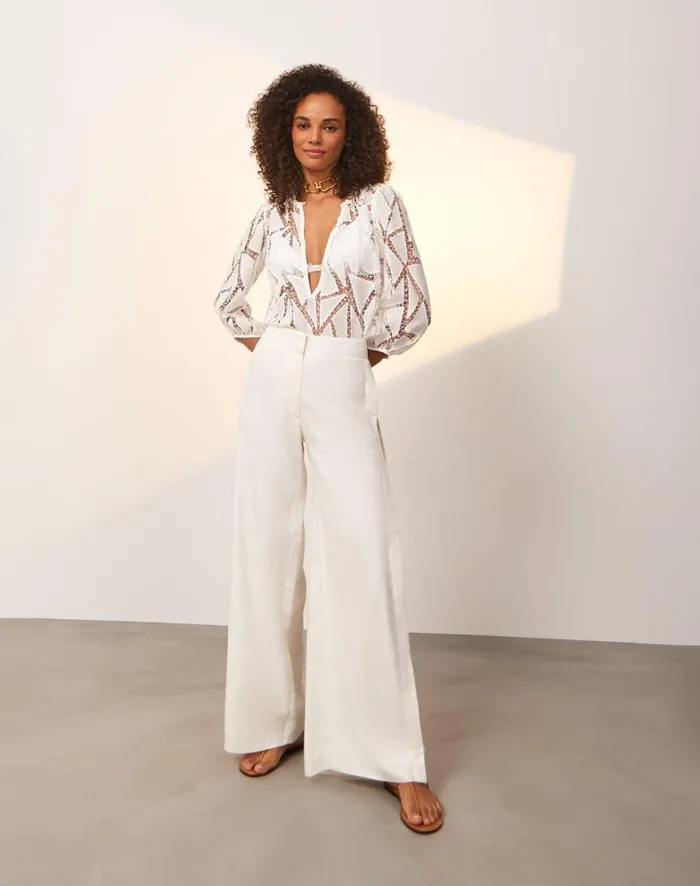 Women ViX Paula Hermanny Tops Julieta Long Sleeve Blouse 8211 Off White