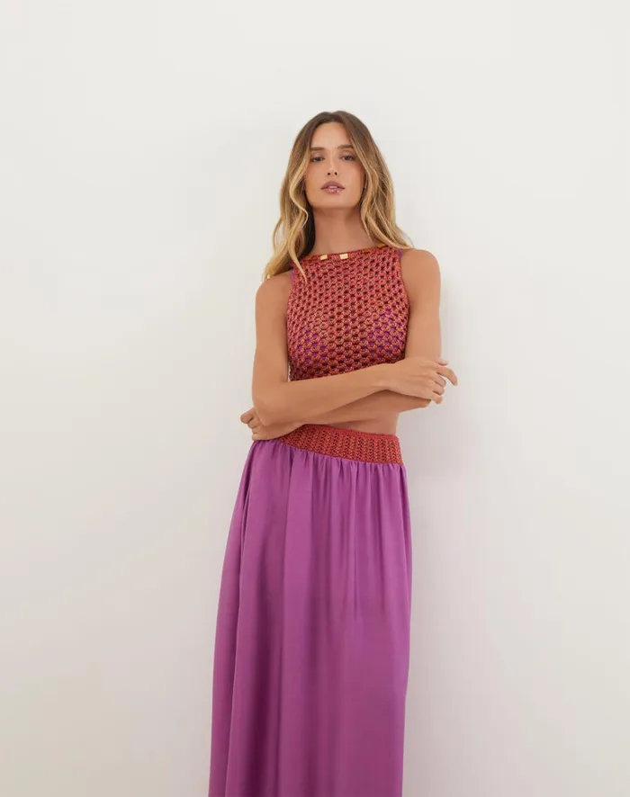 Women ViX Paula Hermanny Tops Knit Aria Blouse 8211 Berry Burst