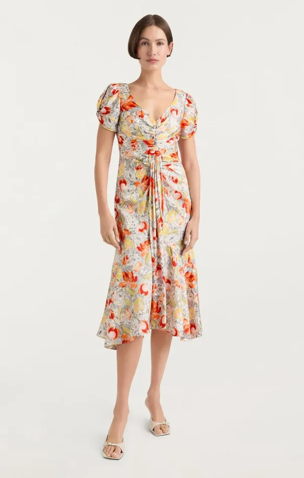 Women Walker Dress Lineworkfloralivorymulti Cinq Sept Midi