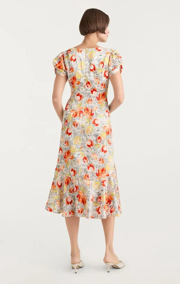 Women Walker Dress Lineworkfloralivorymulti Cinq Sept Midi