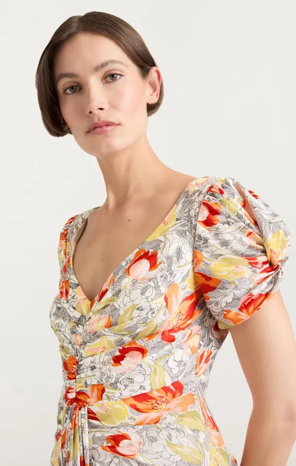 Women Walker Dress Lineworkfloralivorymulti Cinq Sept Midi