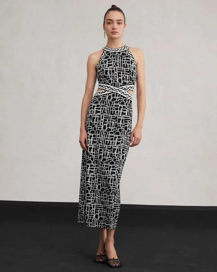 Women Zeus Dress Logo Love Black And Chain DVF Dresses