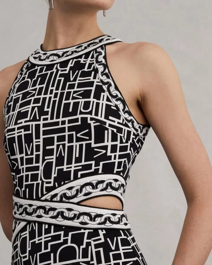 Women Zeus Dress Logo Love Black And Chain DVF Dresses