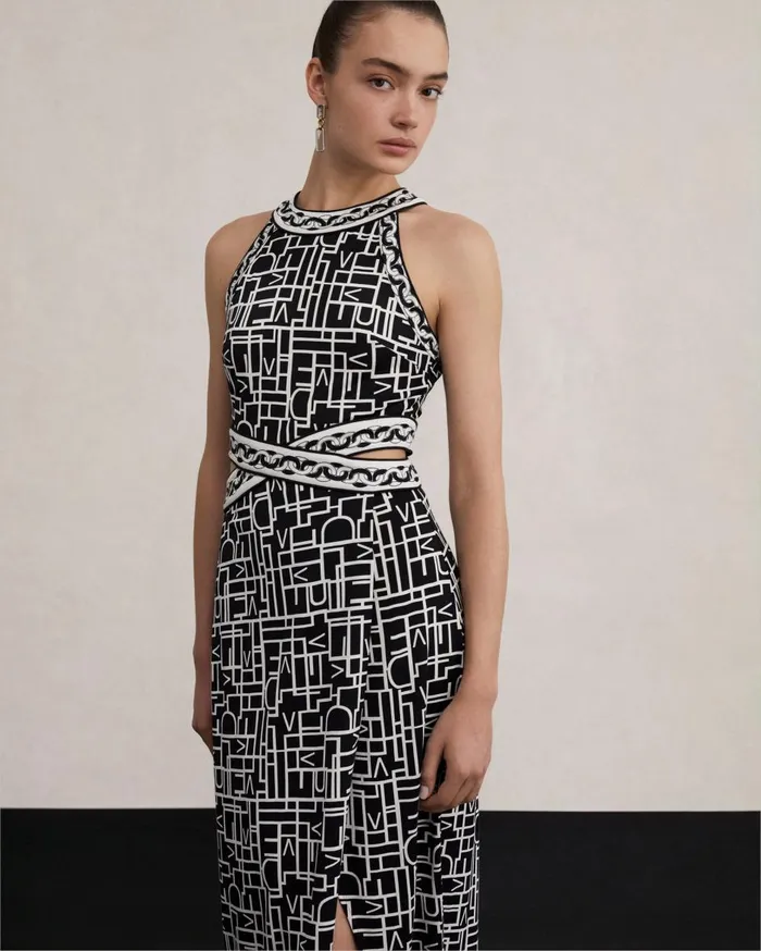 Women Zeus Dress Logo Love Black And Chain DVF Dresses
