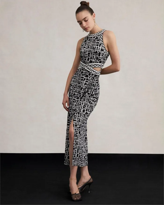 Women Zeus Dress Logo Love Black And Chain DVF Dresses