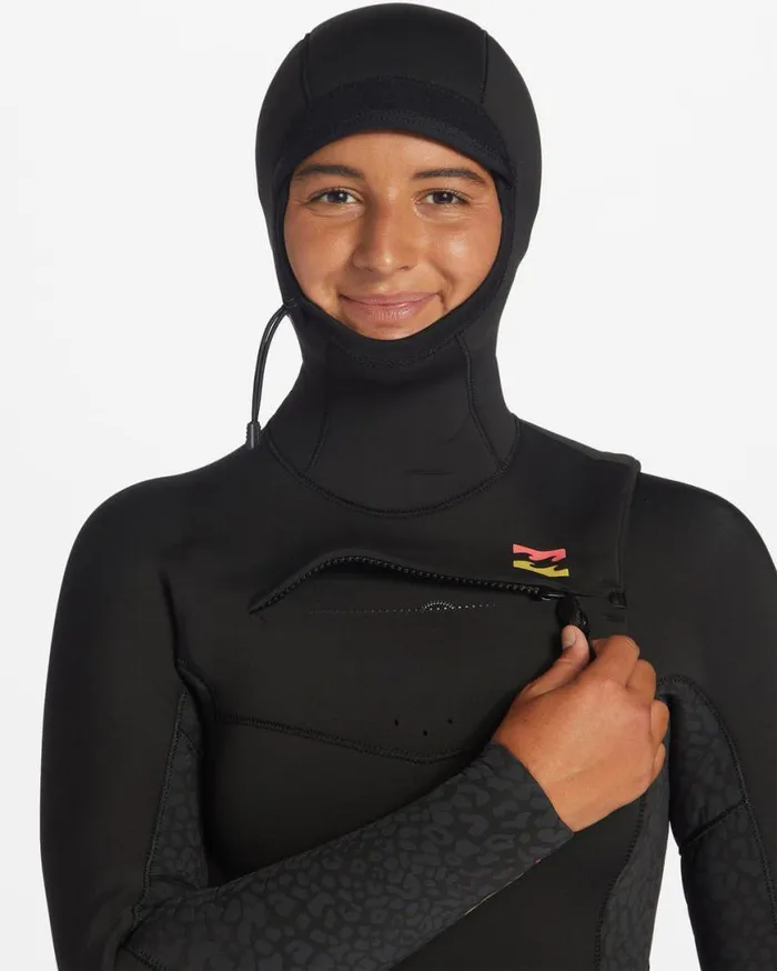 Womens 54 Synergy Hooded Chest Zip Full Wetsuit Wild Black Billabong Wetsuits