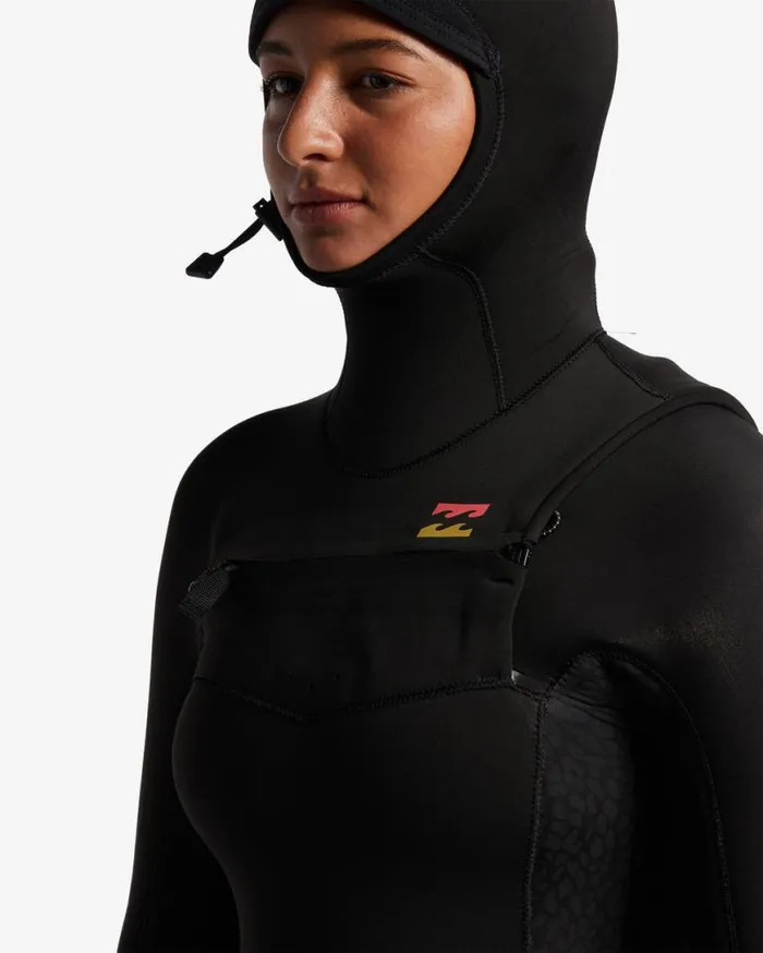 Womens 54 Synergy Hooded Chest Zip Full Wetsuit Wild Black Billabong Wetsuits