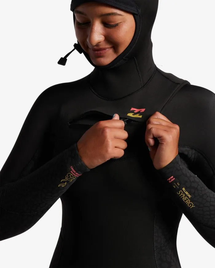 Womens 54 Synergy Hooded Chest Zip Full Wetsuit Wild Black Billabong Wetsuits