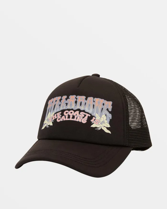 Womens Across Waves Trucker Hat Black Sands 2 Billabong Hats and Beanies